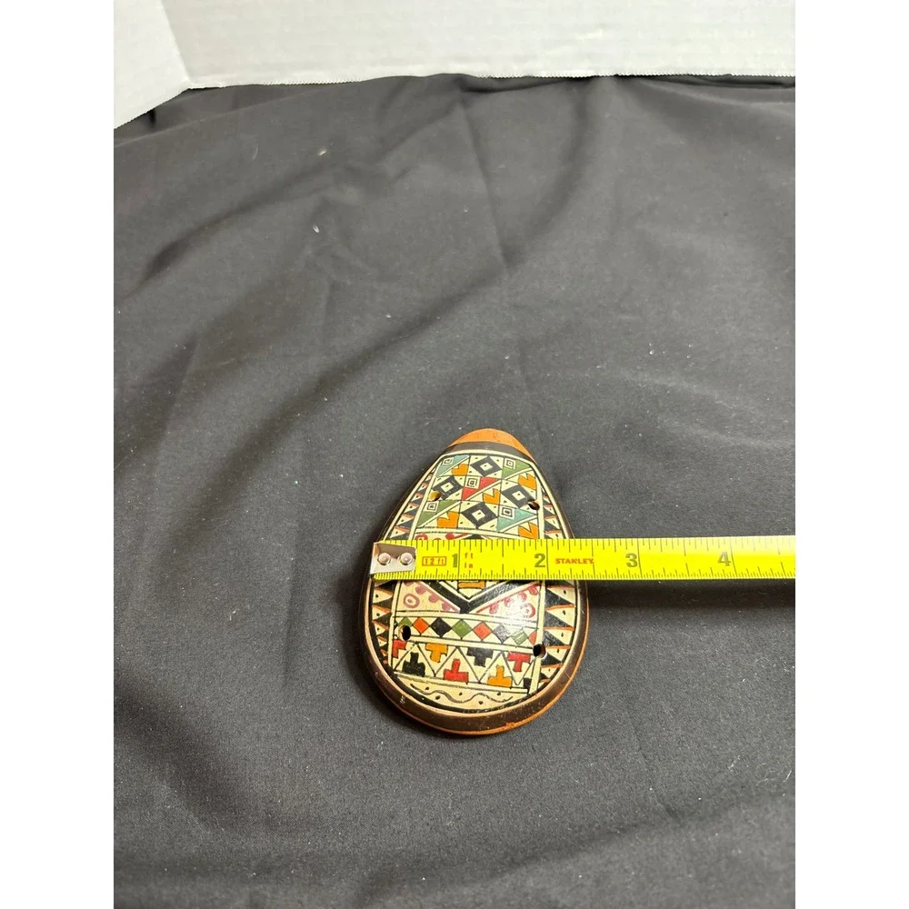 Hand Painted Clay Ocarina Whistle Wind Instrument Folk‎ Art Geometric Design